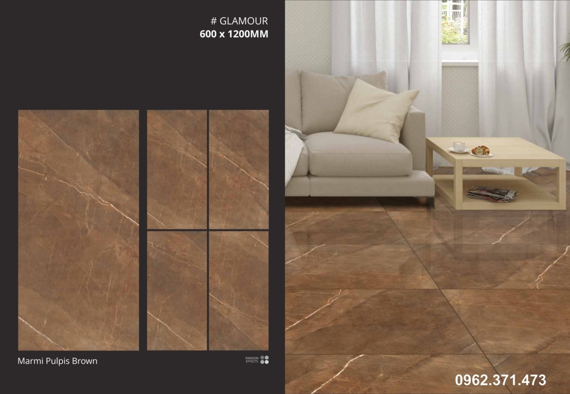 Dán gạch 60x120 mặt tiền nâu đá